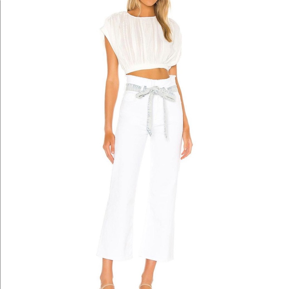 7 For All Mankind White Crop Alexa Paperbag Flare